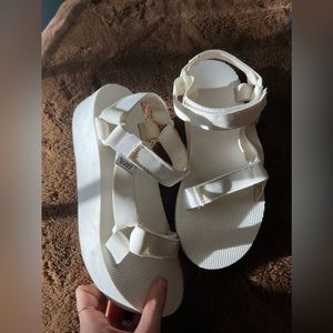 White Platform Tevas size 9